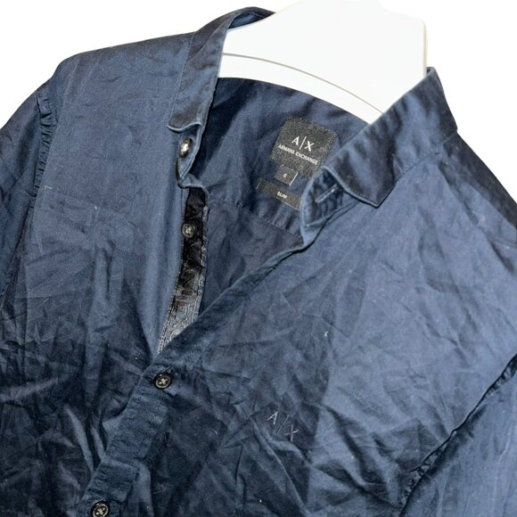 Giorgio Armani RIP Exchange dark navy blue cotton button down shirt SLIM S - Picture 3 of 3
